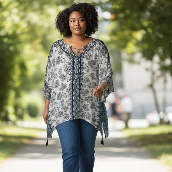 Democracy Tops - Democracy Boho Peasant Blouse With Tassels Size 1X